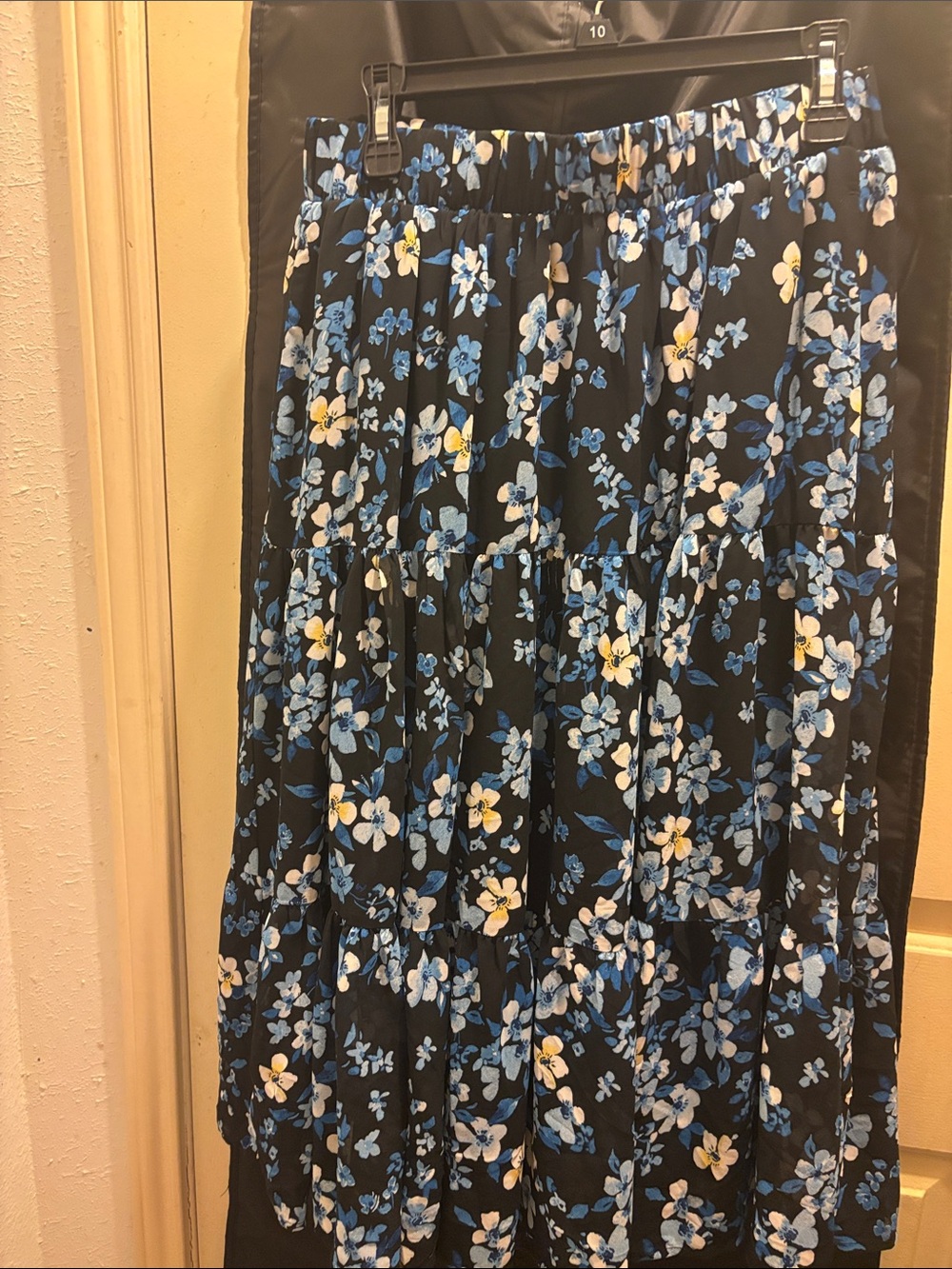 torrid Black Midi Skirt with Blue, White & Yellow Floral Print